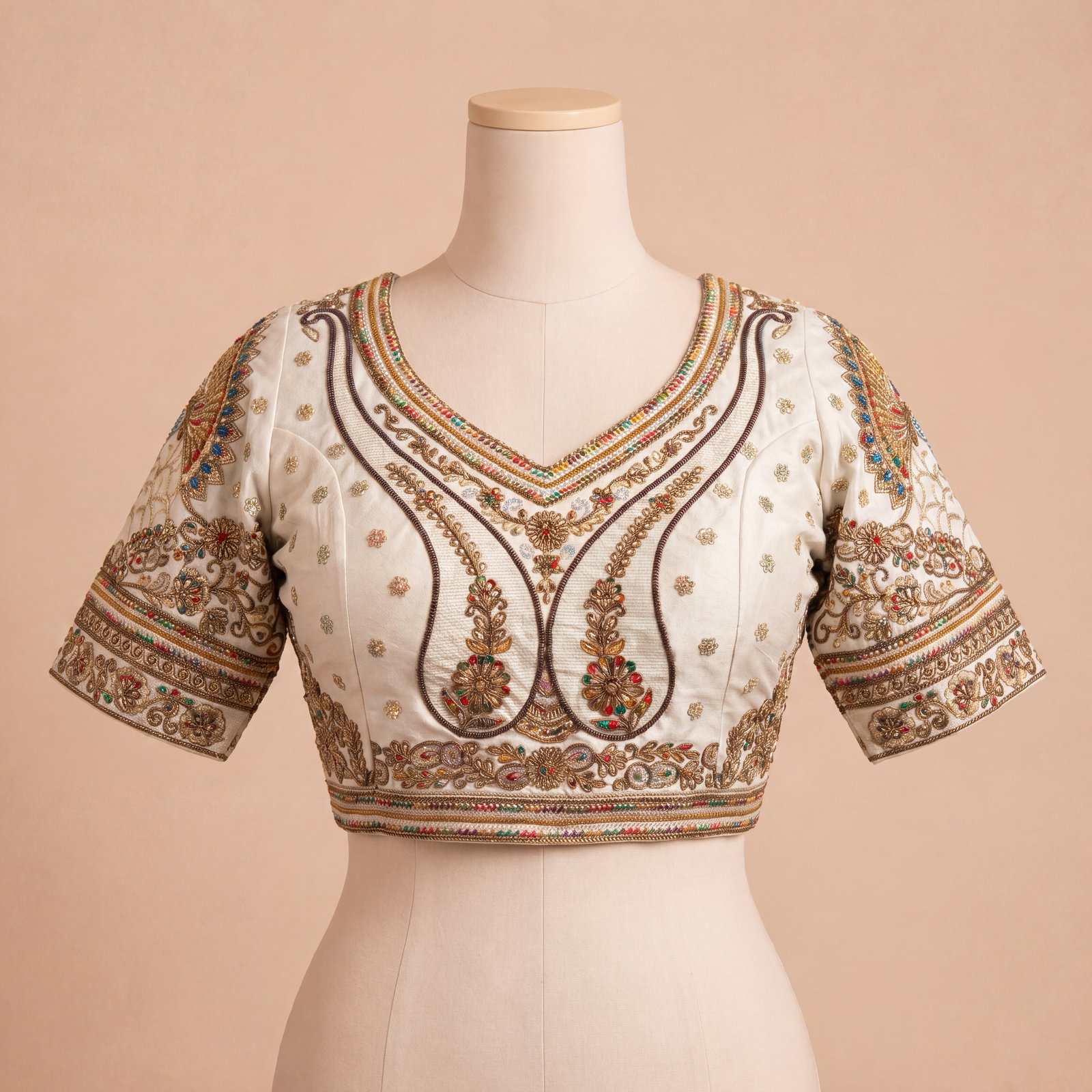 White Color Bridal Bliss Apple-Cut Codding Work Blouse