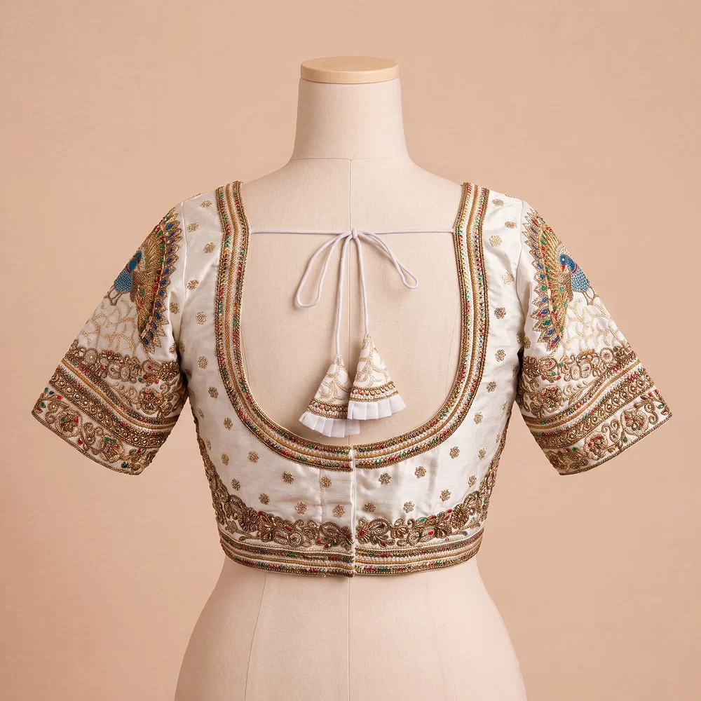 White Color Bridal Bliss Apple-Cut Codding Work Blouse — view 3