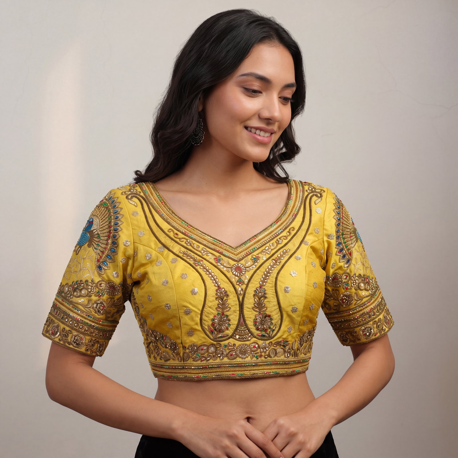 Gold Color Bridal Bliss Apple-Cut Codding Work Blouse