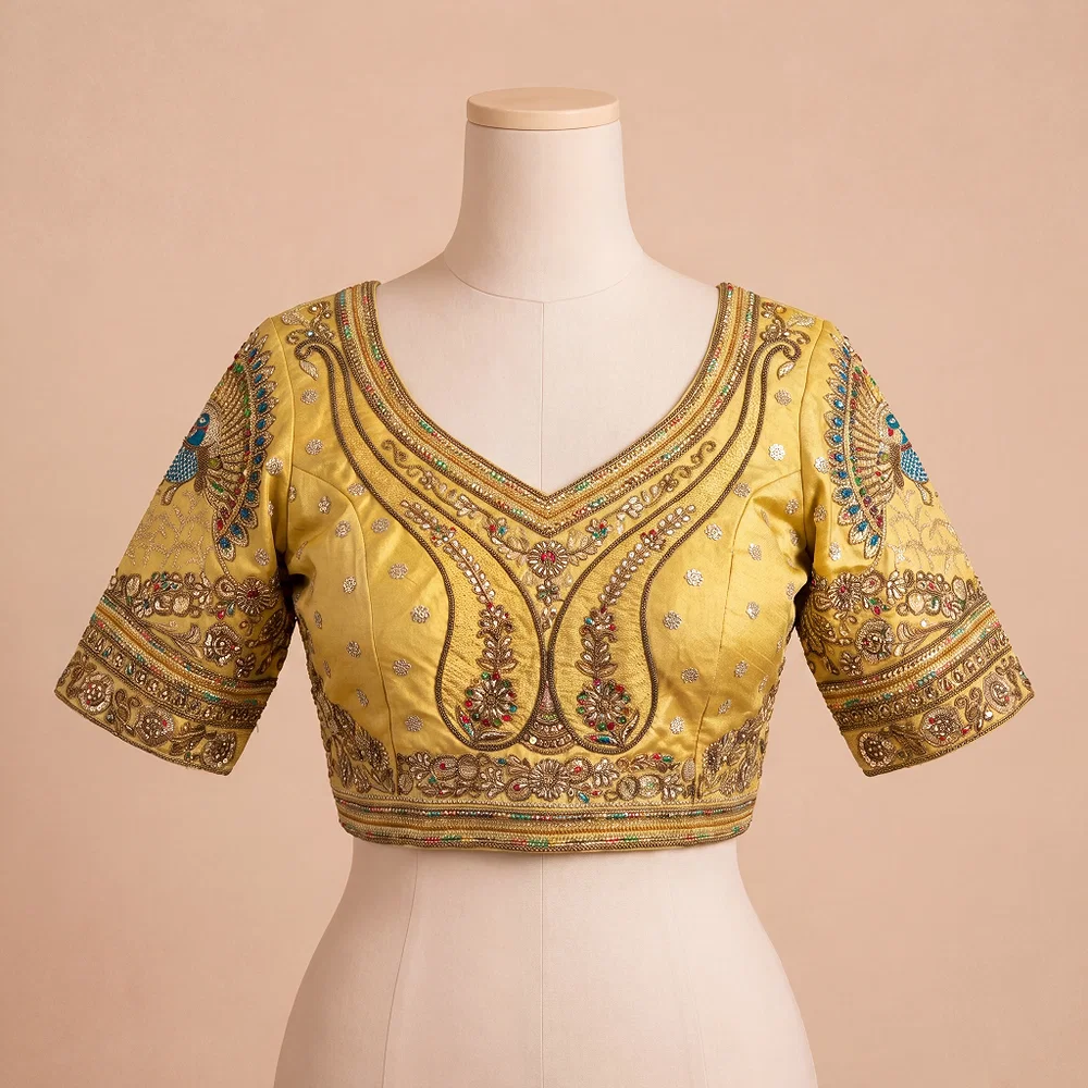 Gold Color Bridal Bliss Apple-Cut Codding Work Blouse — view 3