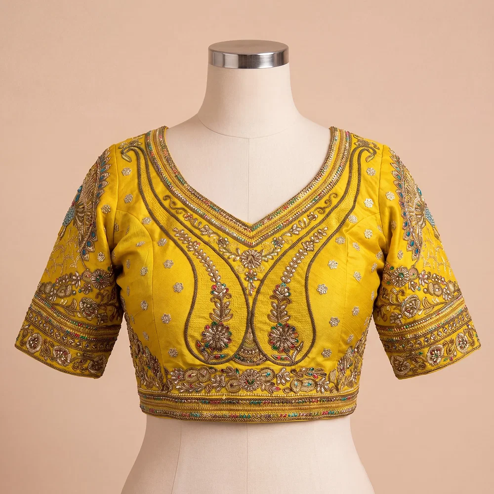 Yellow Color Bridal Bliss Apple-Cut Codding Work Blouse — view 2