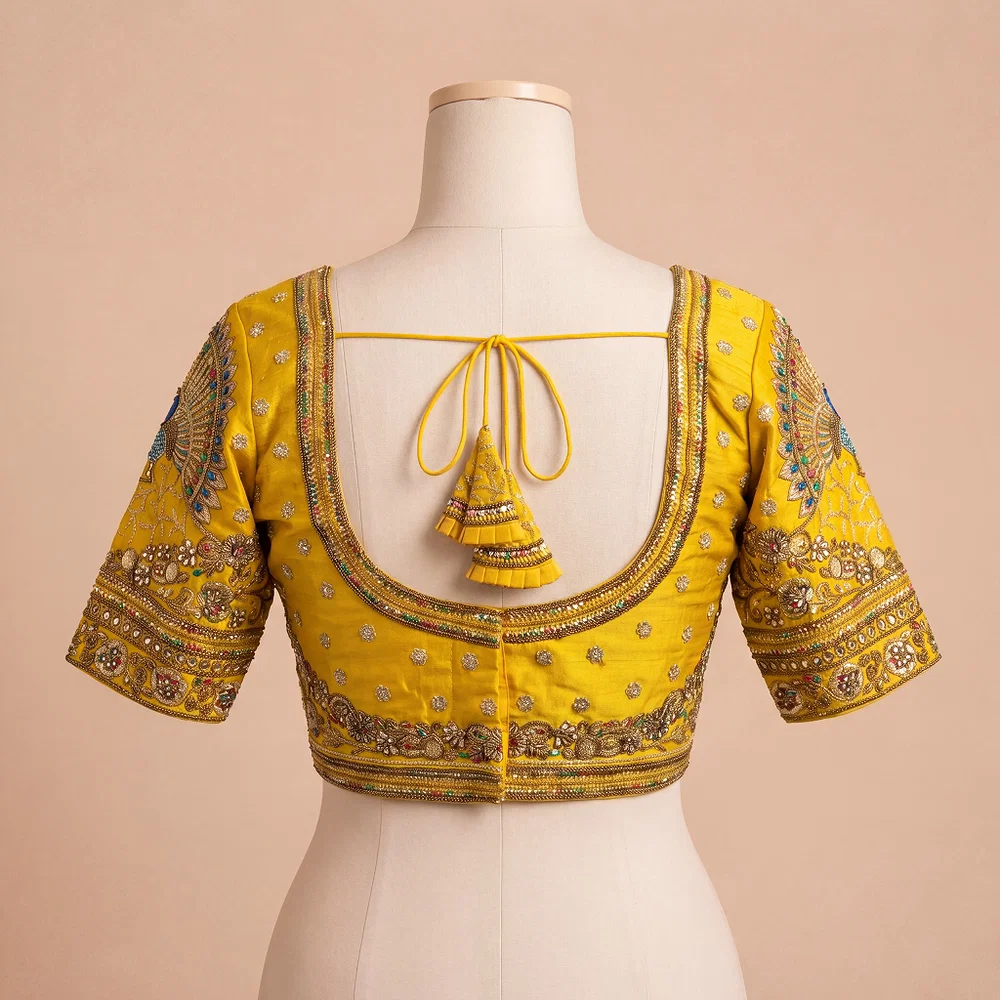 Yellow Color Bridal Bliss Apple-Cut Codding Work Blouse — view 4