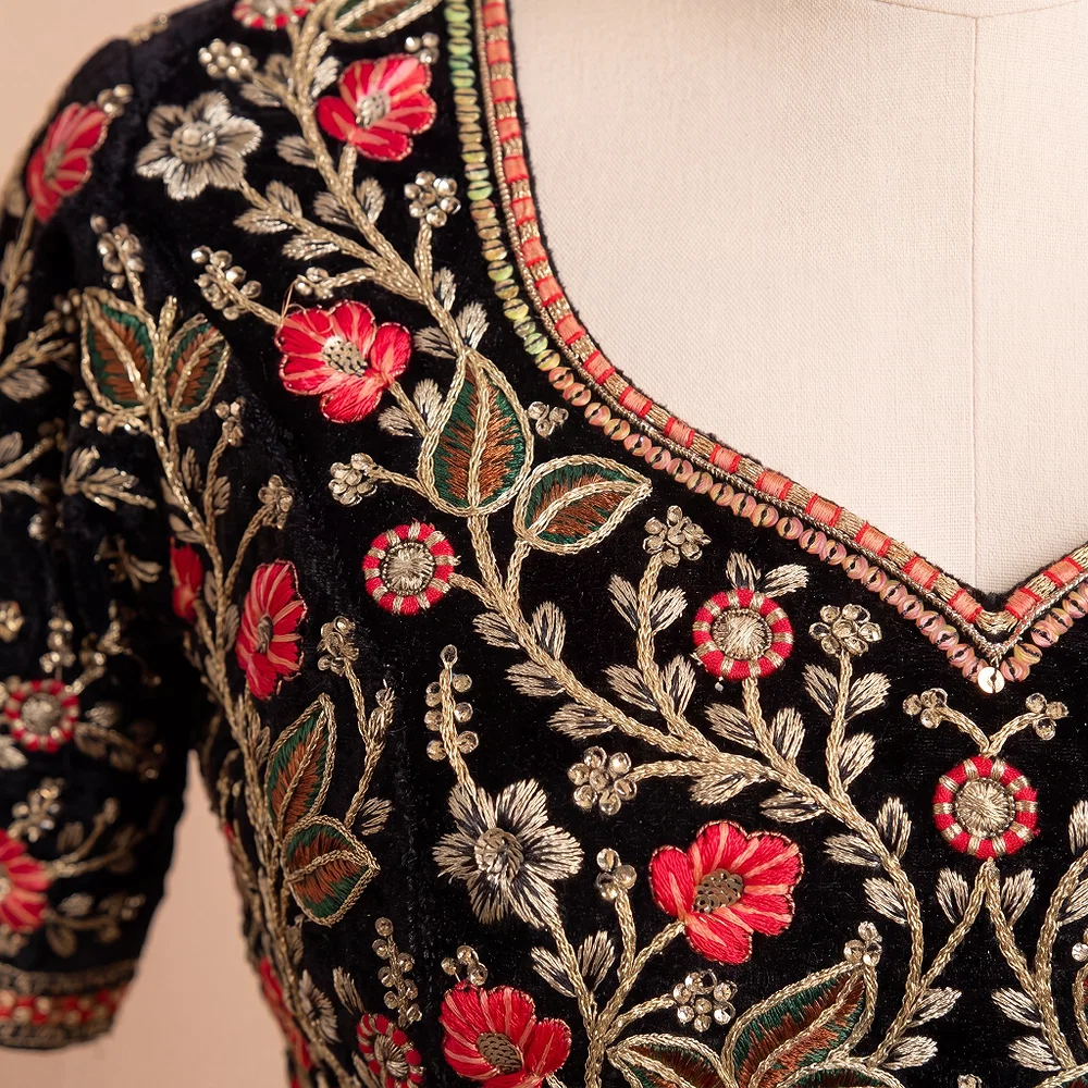Black Color Bridal Velvet Blouse with Diamond Handwork — view 3