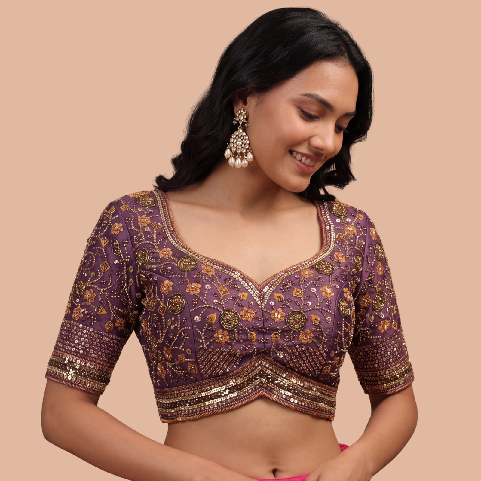 Wine Colour Heavy Handwork Party Blouse