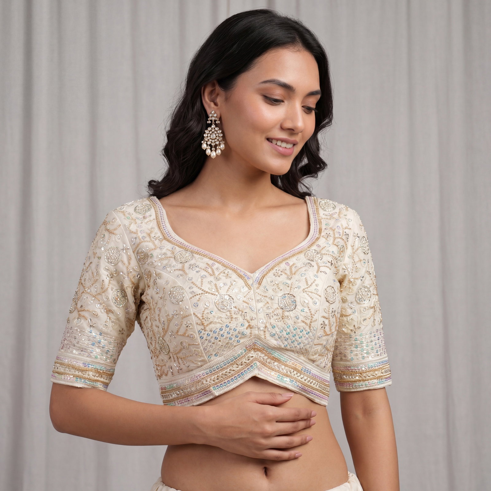 White Colour Heavy Handwork Party Blouse