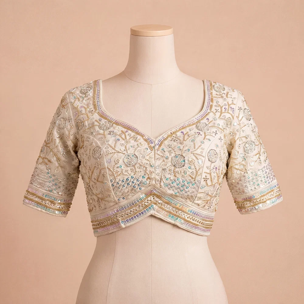 White Colour Heavy Handwork Party Blouse — view 2
