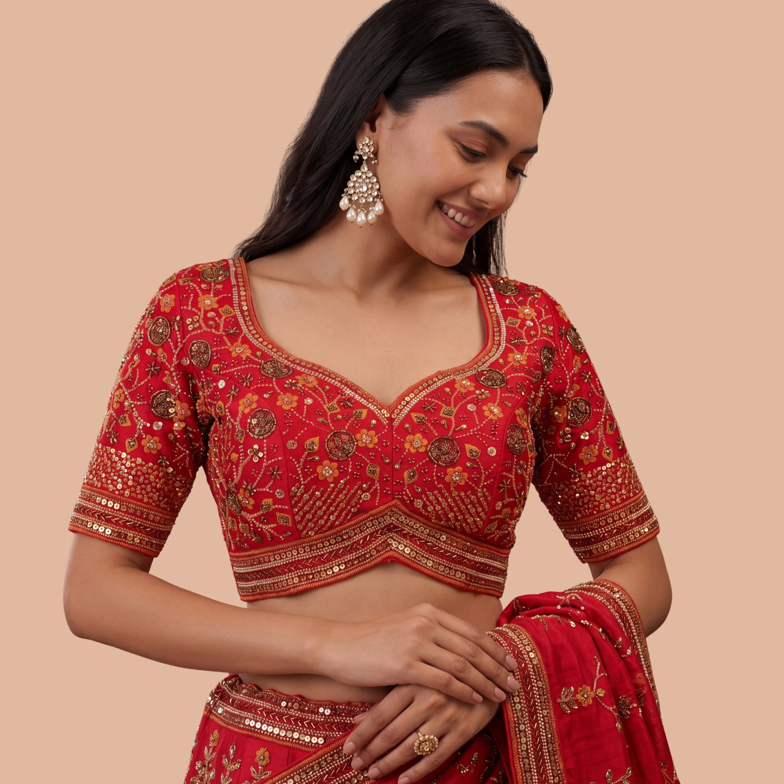 Red Colour Heavy Handwork Party Blouse