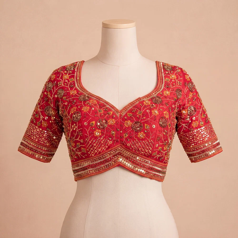 Red Colour Heavy Handwork Party Blouse — view 2
