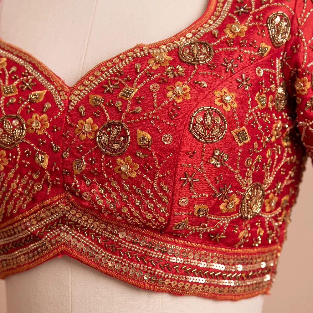 Red Colour Heavy Handwork Party Blouse — view 4