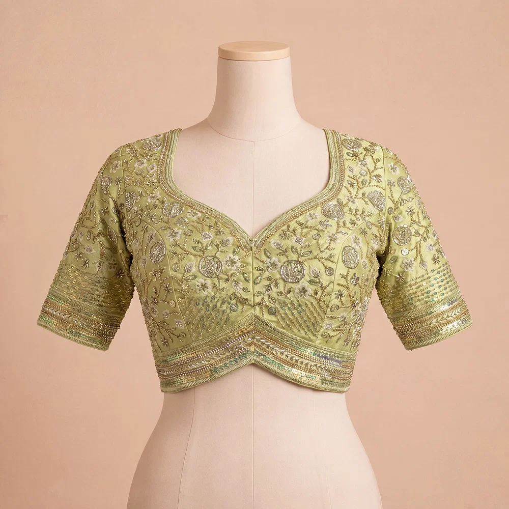 Pista Green Colour Heavy Handwork Party Blouse — view 2