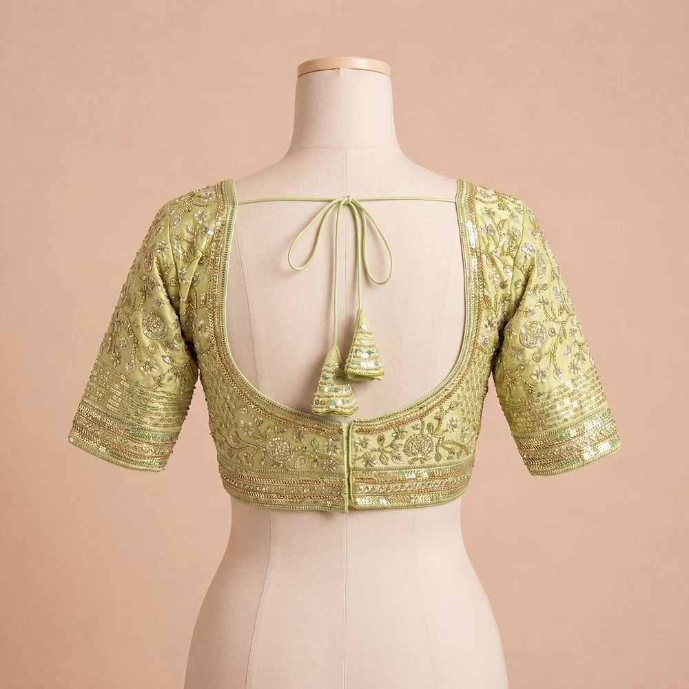 Pista Green Colour Heavy Handwork Party Blouse — view 3