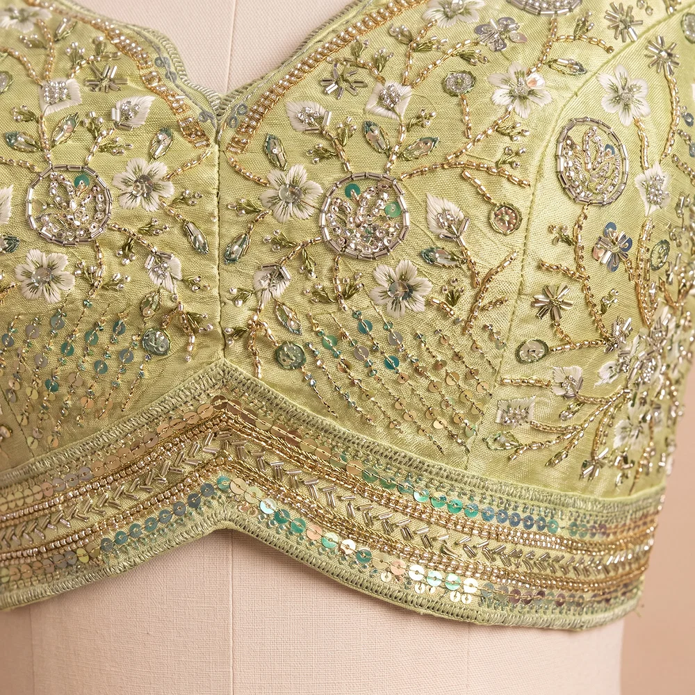 Pista Green Colour Heavy Handwork Party Blouse — view 4