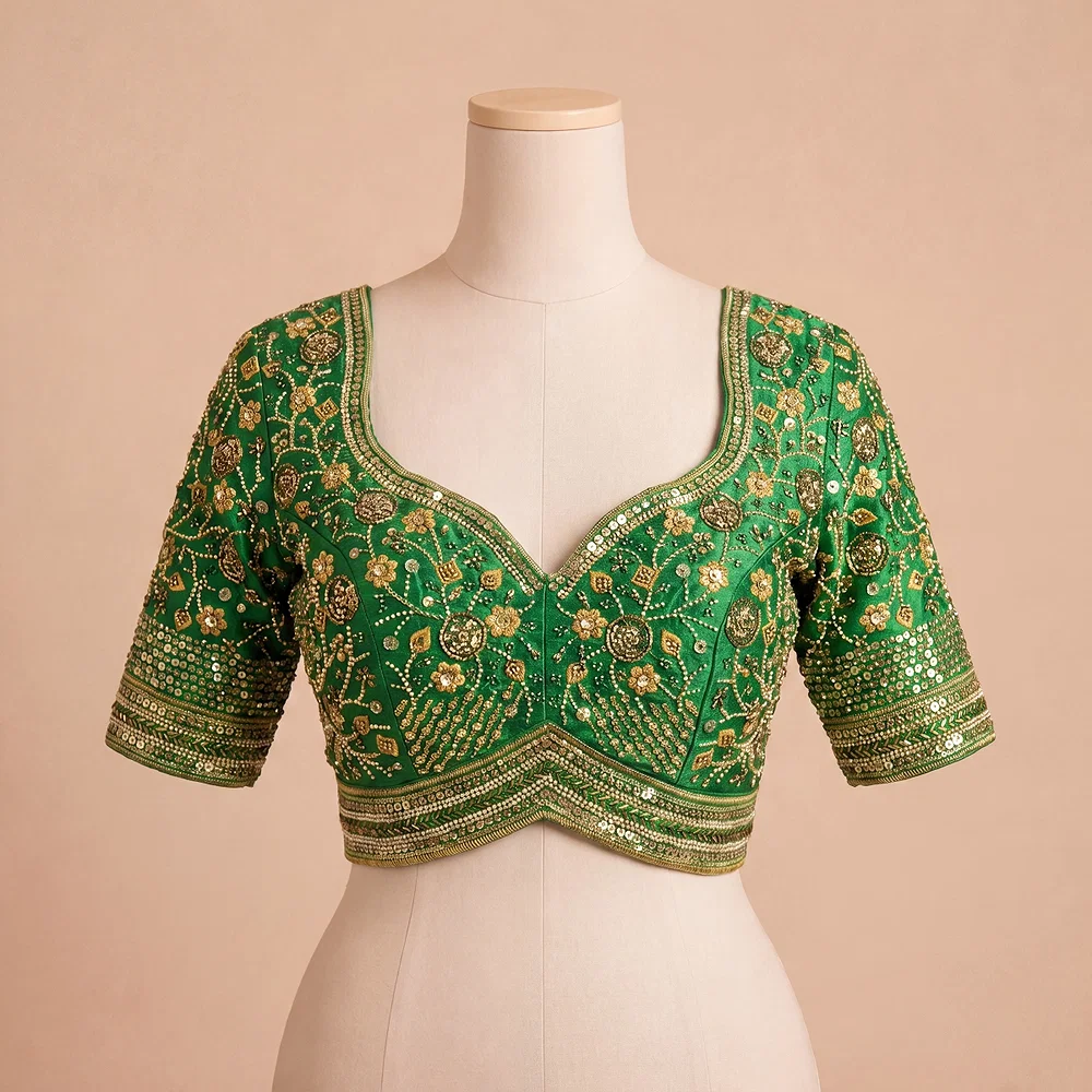 Green Colour Heavy Handwork Party Blouse — view 2