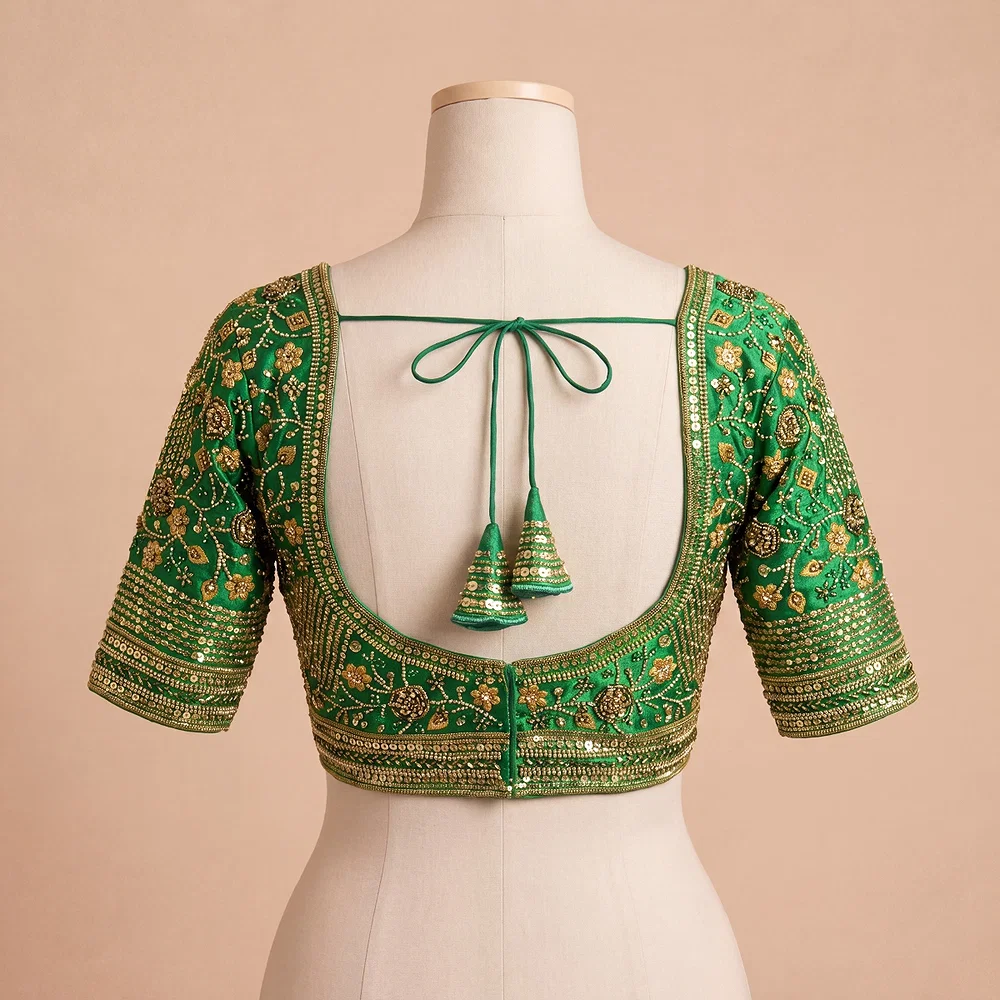 Green Colour Heavy Handwork Party Blouse — view 3