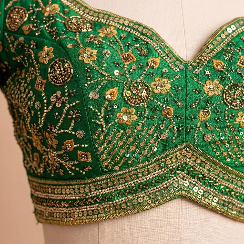 Green Colour Heavy Handwork Party Blouse — view 4