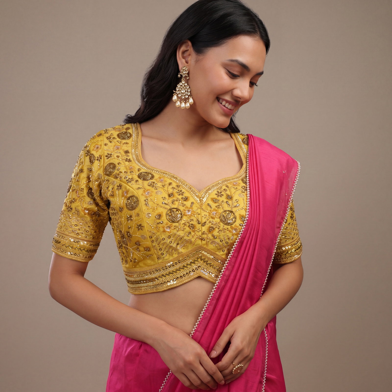 Gold Colour Heavy Handwork Party Blouse