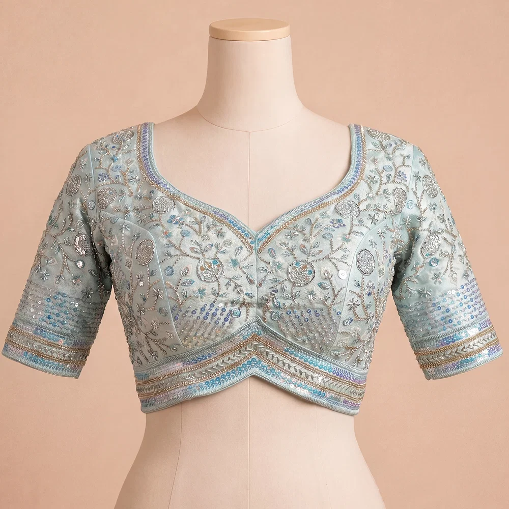 Blue Colour Heavy Handwork Party Blouse — view 2