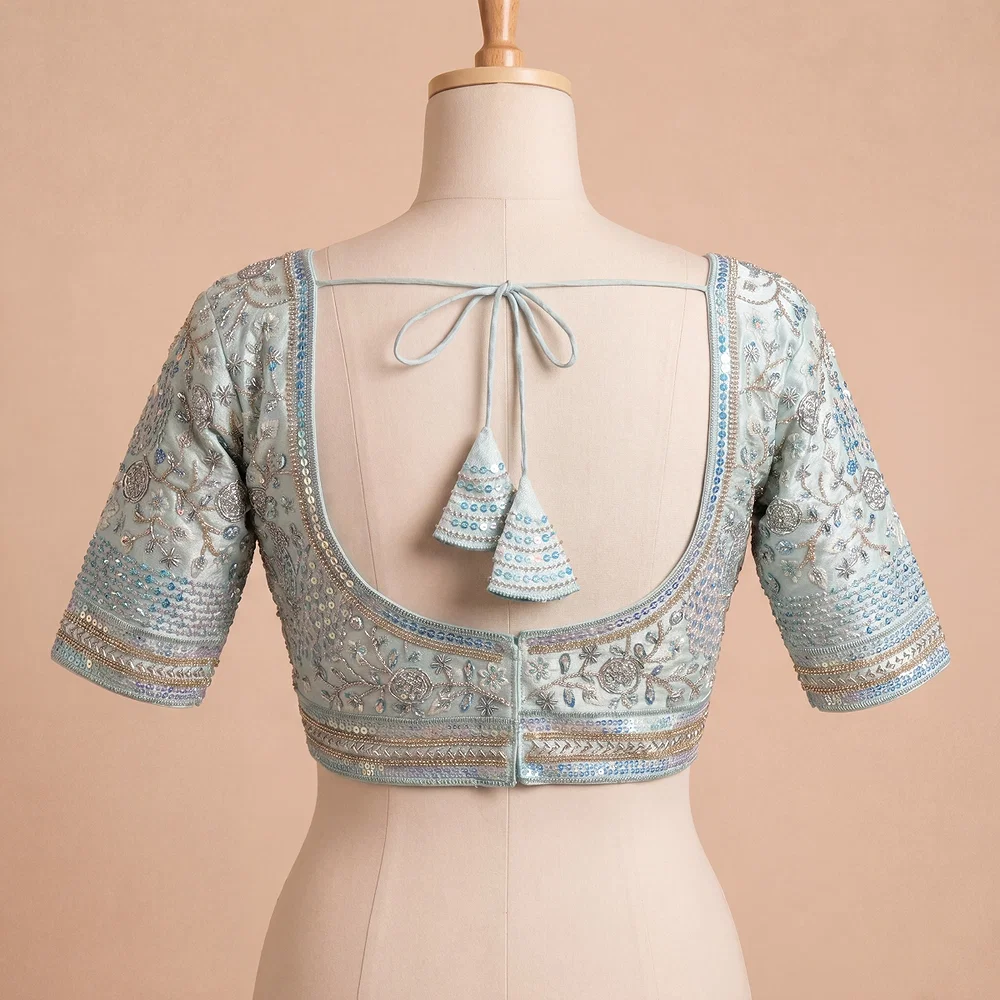 Blue Colour Heavy Handwork Party Blouse — view 3