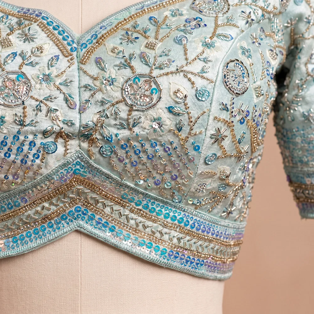 Blue Colour Heavy Handwork Party Blouse — view 4