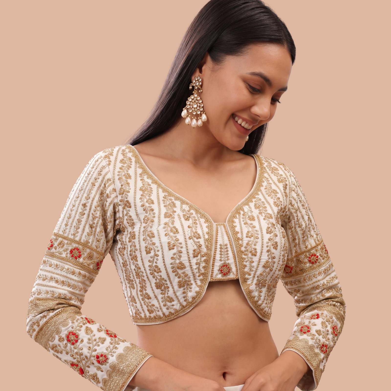 White Colour Bridal Blouse With Dori Latkans