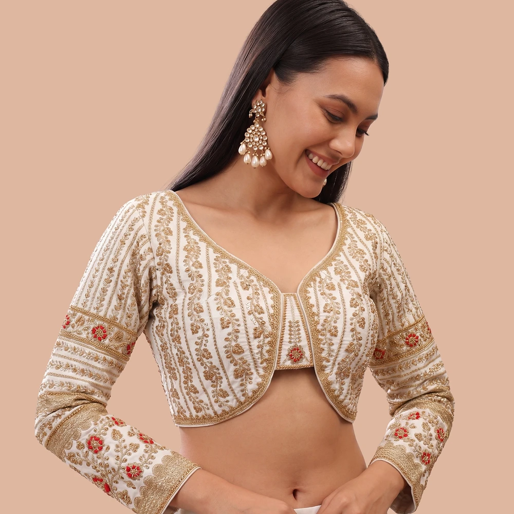 White Colour Bridal Blouse With Dori Latkans — view 1