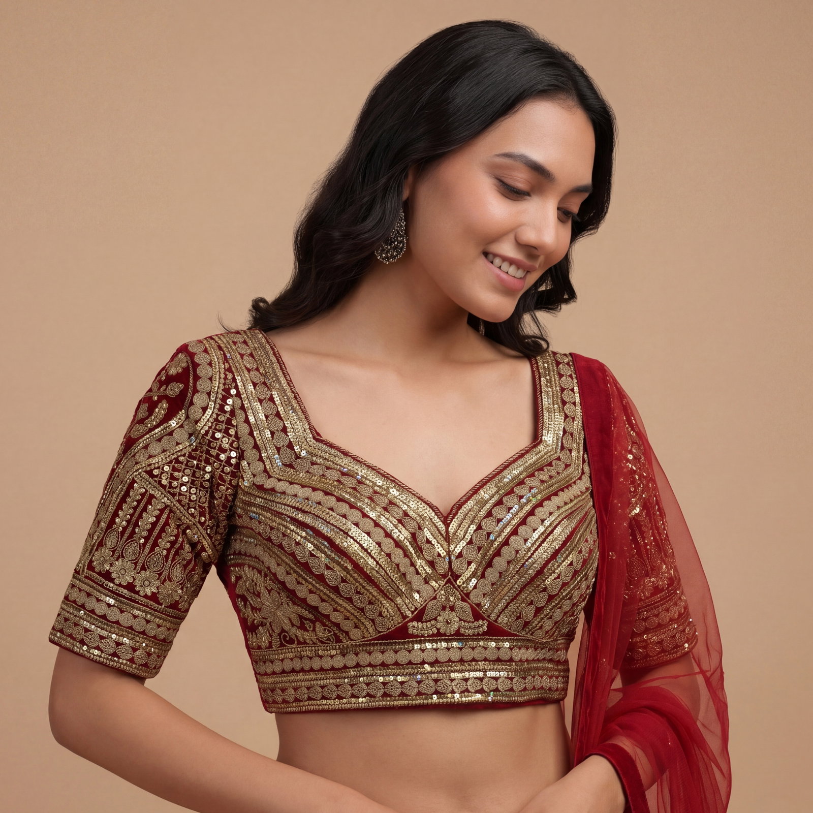 Maroon Bridal Italian Silk Embroidered Designer Readymade Blouse