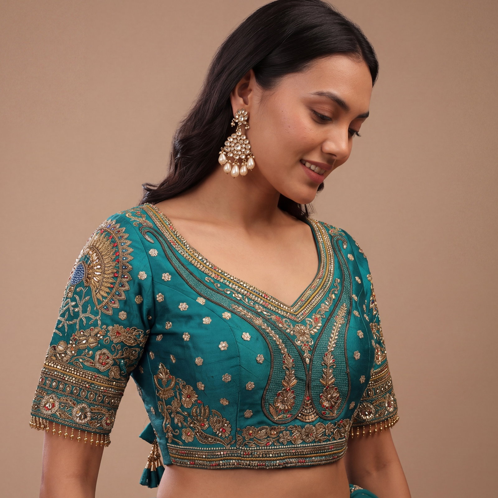 Green Color Bridal Bliss Apple-Cut Codding Work Blouse