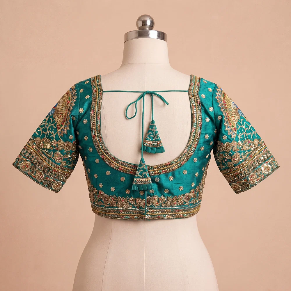 Green Color Bridal Bliss Apple-Cut Codding Work Blouse — view 3