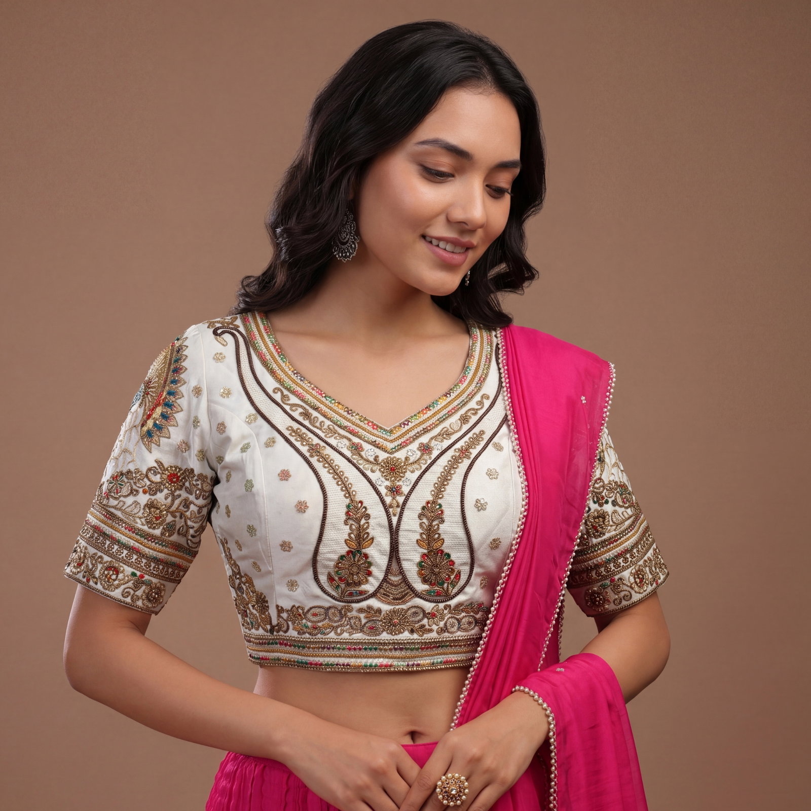 White Color Bridal Bliss Apple-Cut Codding Work Blouse