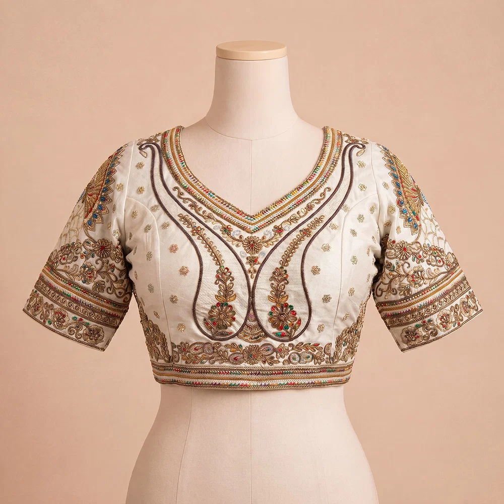 White Color Bridal Bliss Apple-Cut Codding Work Blouse — view 4