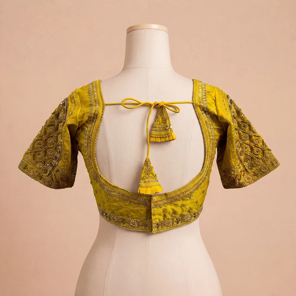 Mustard Heavy Stars & Beads Bridal Partywear Blouse — view 5
