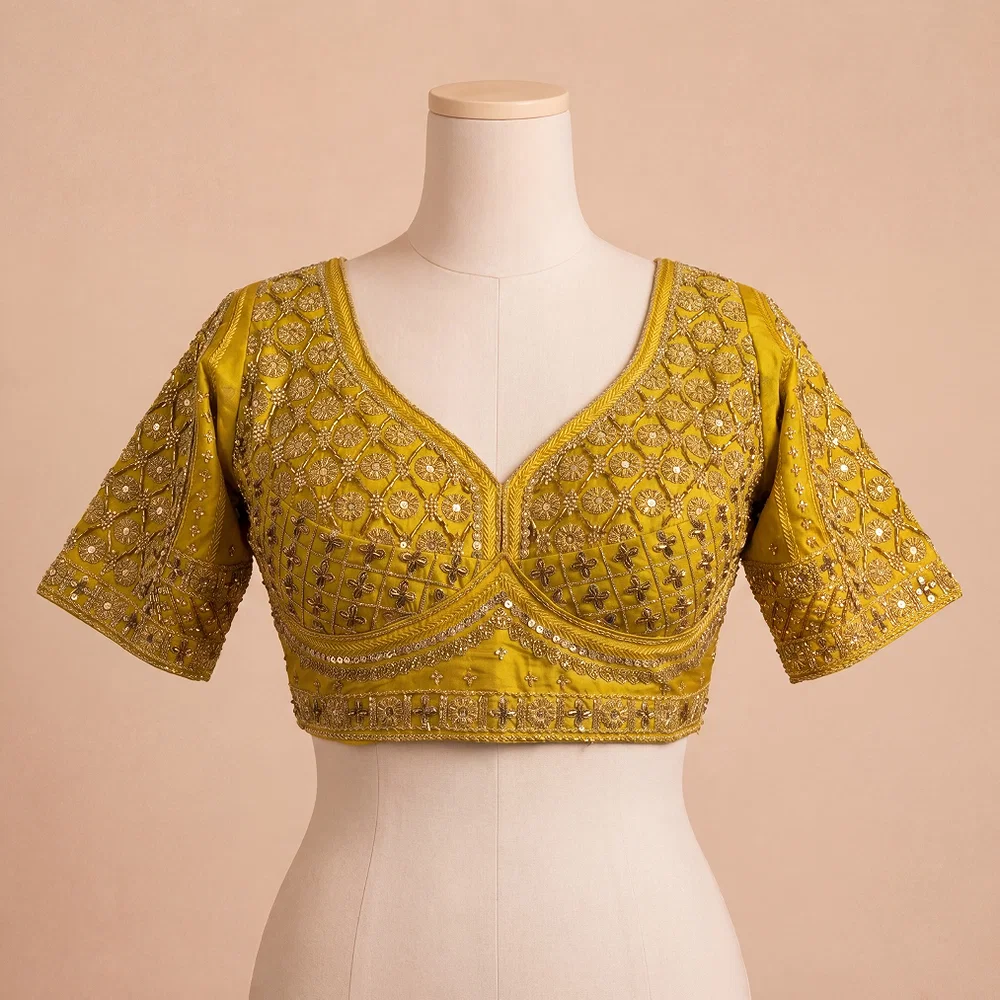 Mustard Heavy Stars & Beads Bridal Partywear Blouse — view 4