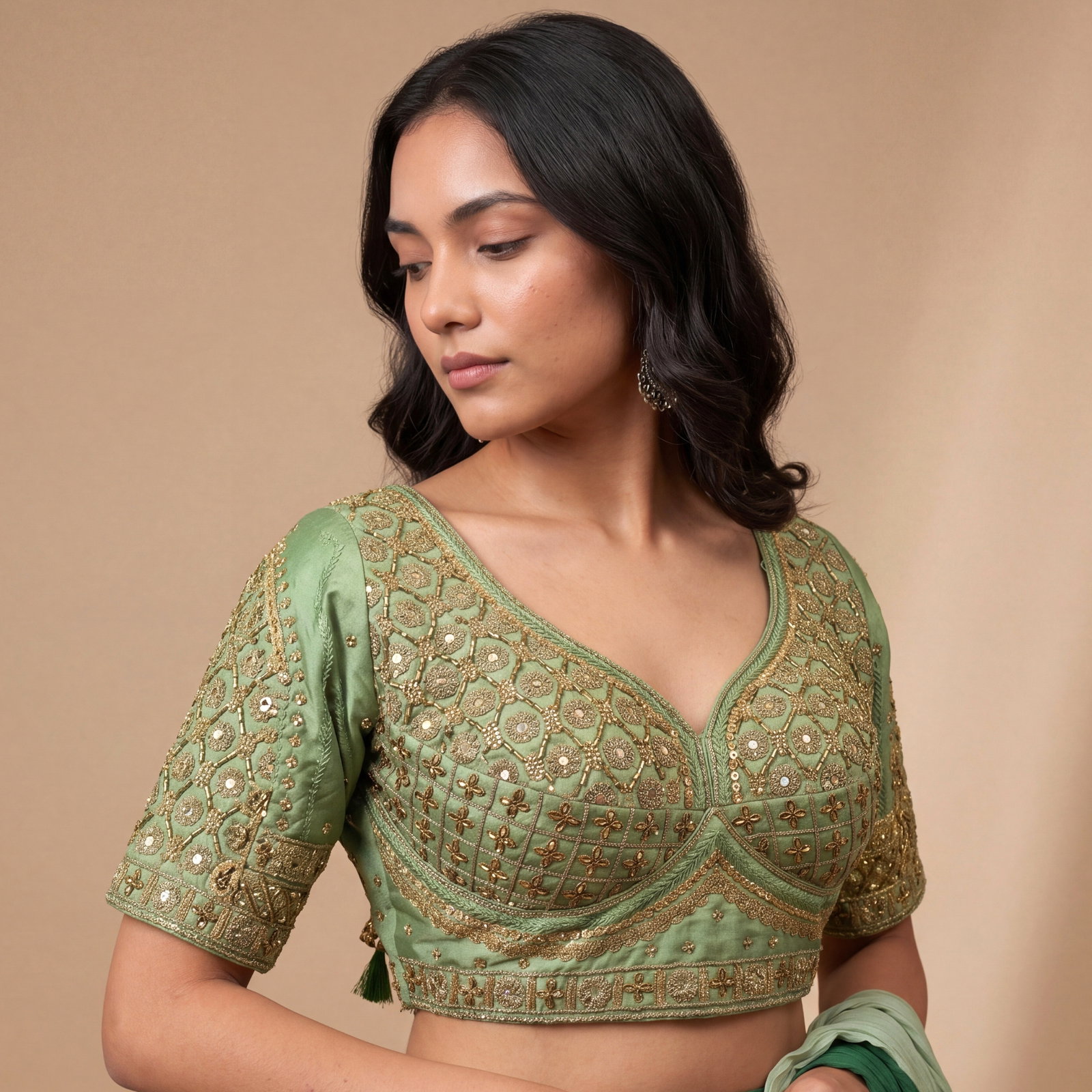Sea Green Heavy Stars & Beads Bridal Partywear Blouse