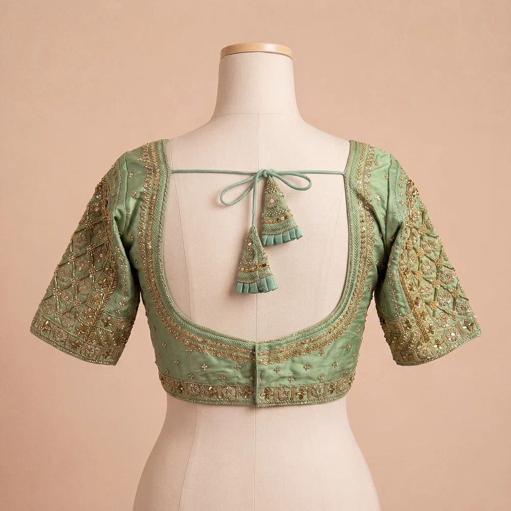 Sea Green Heavy Stars & Beads Bridal Partywear Blouse — view 4