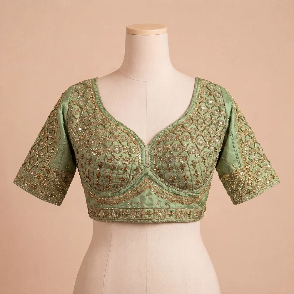Sea Green Heavy Stars & Beads Bridal Partywear Blouse — view 3
