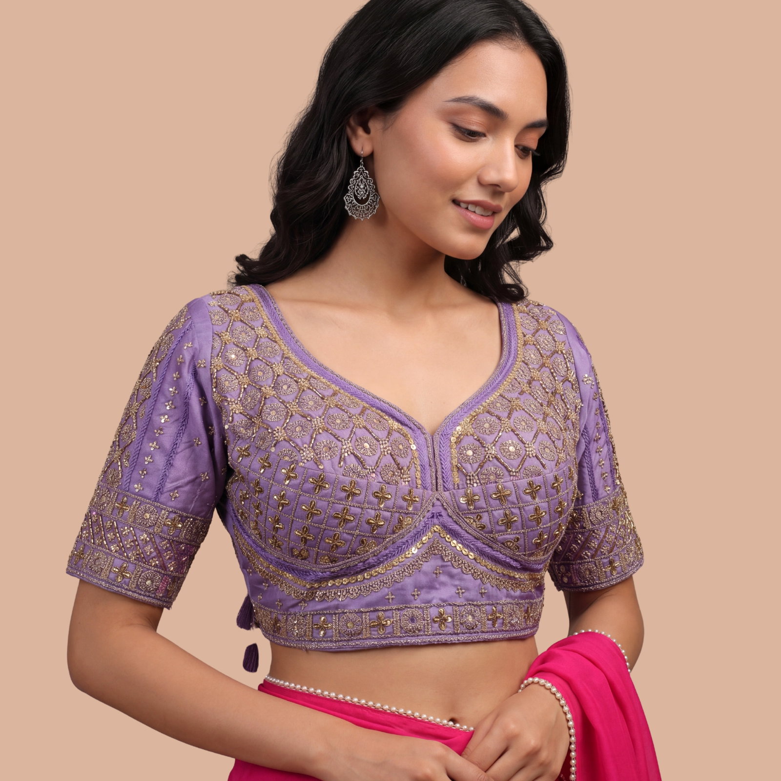 Lavender Heavy Stars & Beads Bridal Partywear Blouse