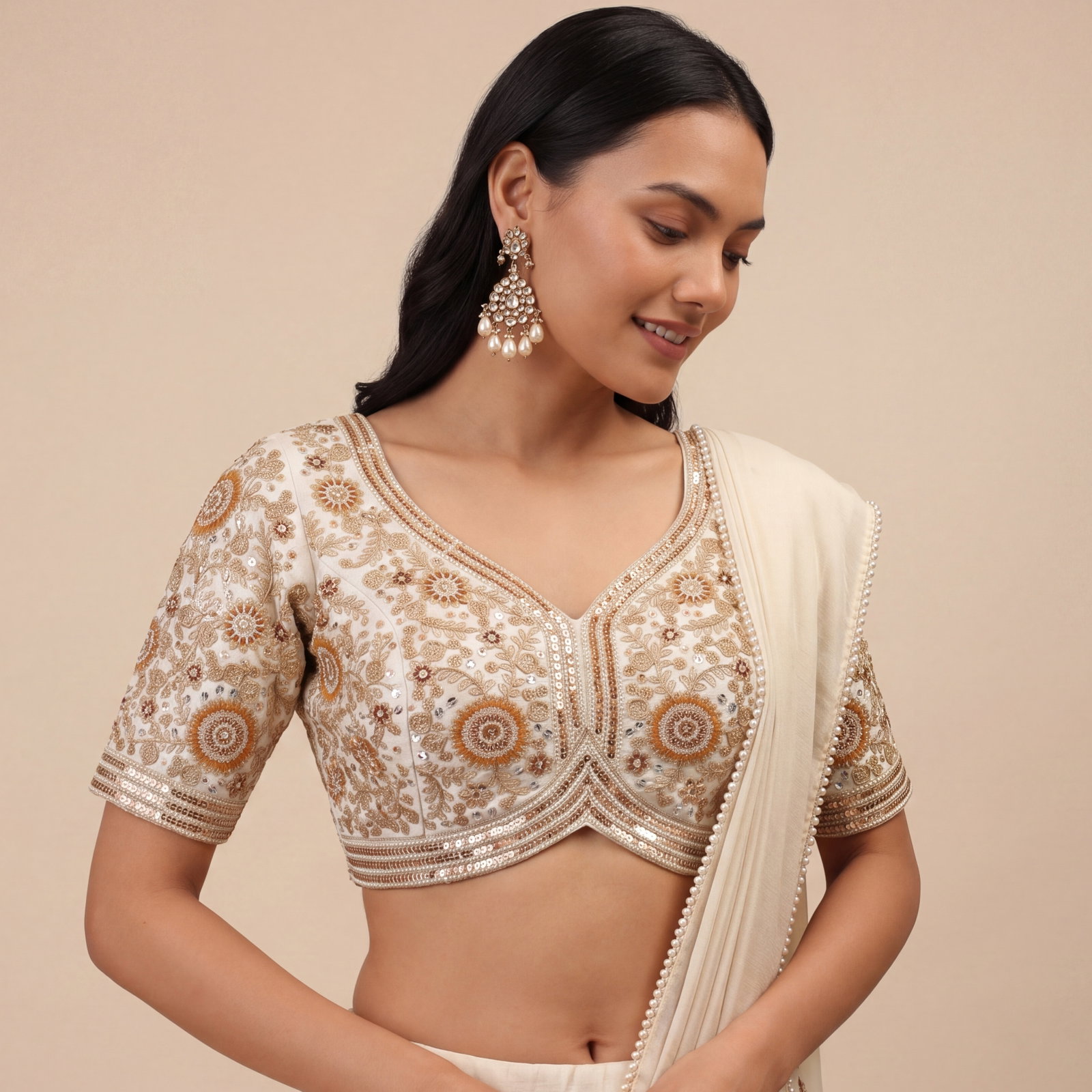 White Color Apple Cut Bridal Heavy Embroidery Work Blouse