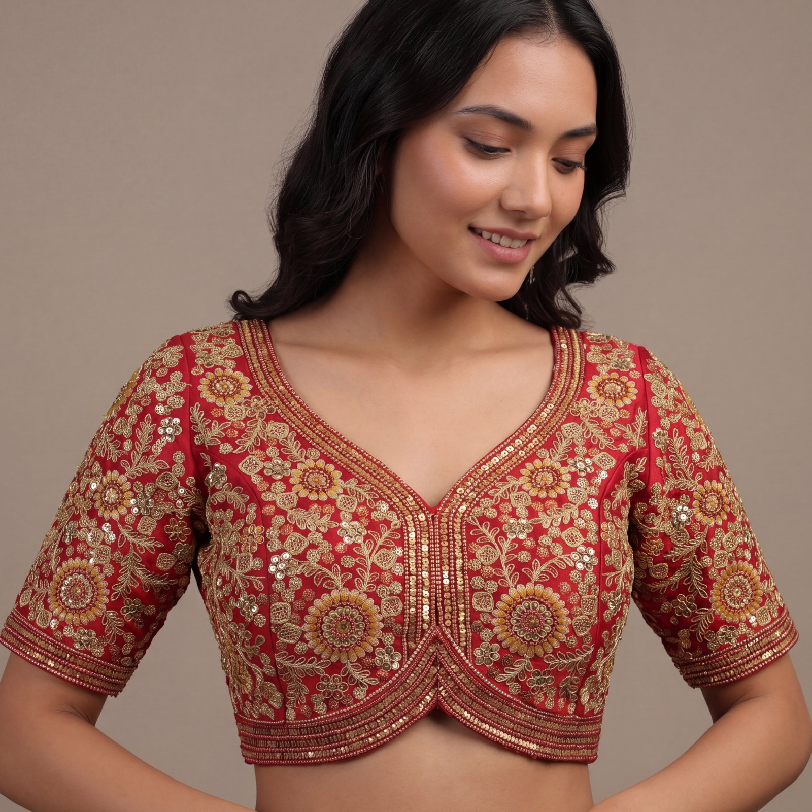Maroon Color Apple Cut Bridal Heavy Embroidery Work Blouse