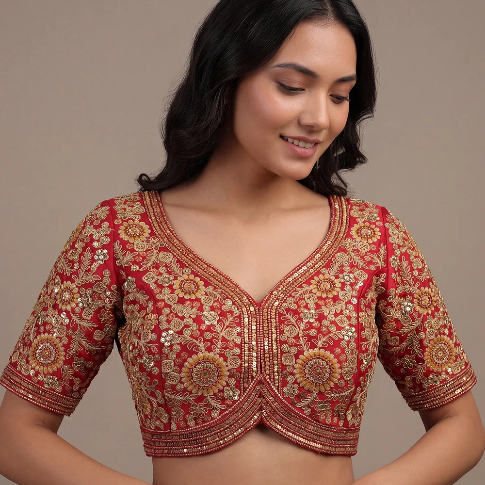 Maroon Color Apple Cut Bridal Heavy Embroidery Work Blouse — view 1