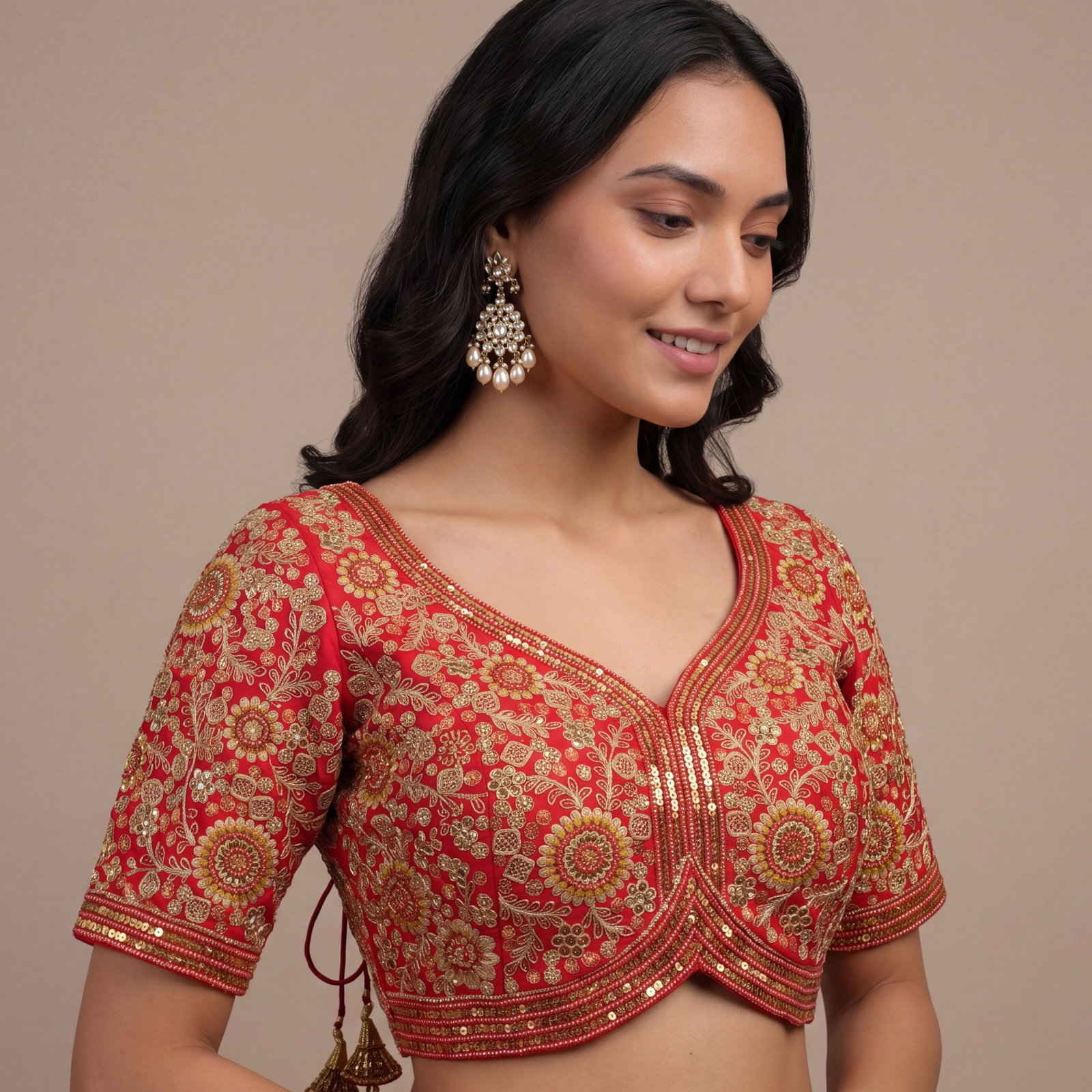Red Color Apple Cut Bridal Heavy Embroidery Work Blouse