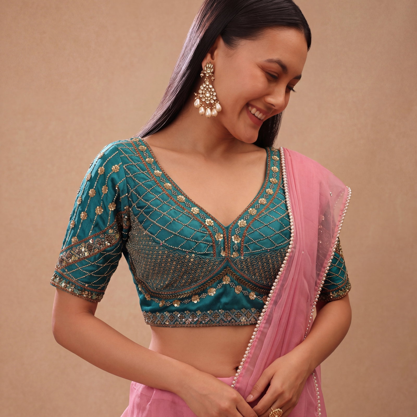 Rama Color Handwork & Sequence Italian Silk Bridal Blouse