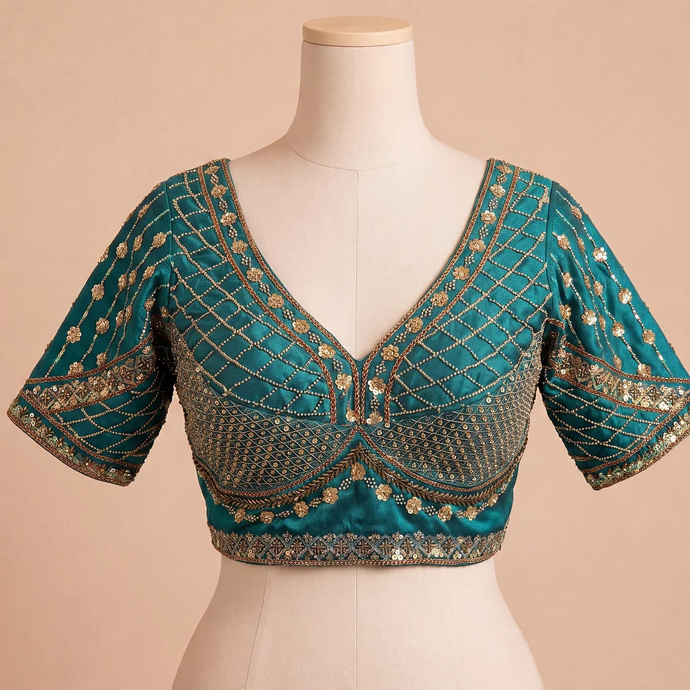 Rama Color Handwork & Sequence Italian Silk Bridal Blouse — view 2