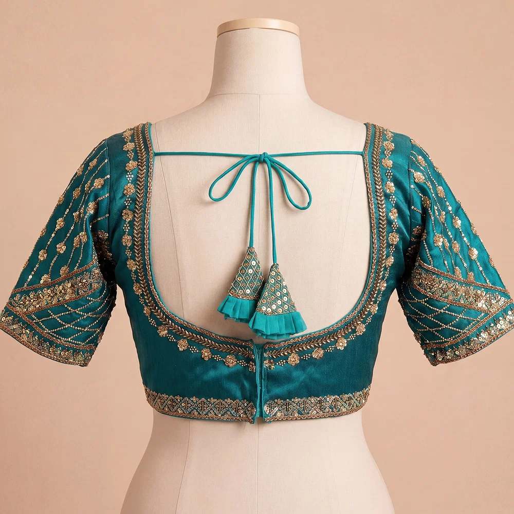 Rama Color Handwork & Sequence Italian Silk Bridal Blouse — view 3