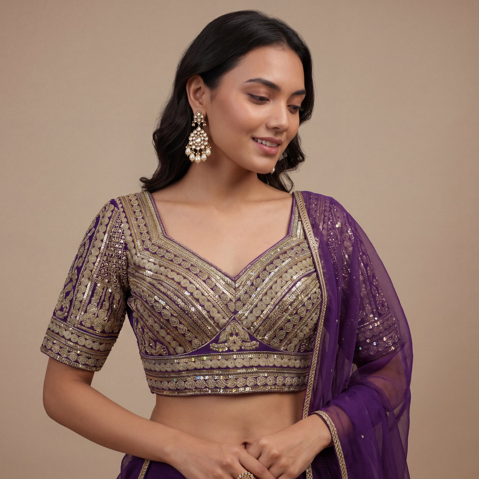 Purple Bridal Italian Silk Embroidered Designer Readymade Blouse