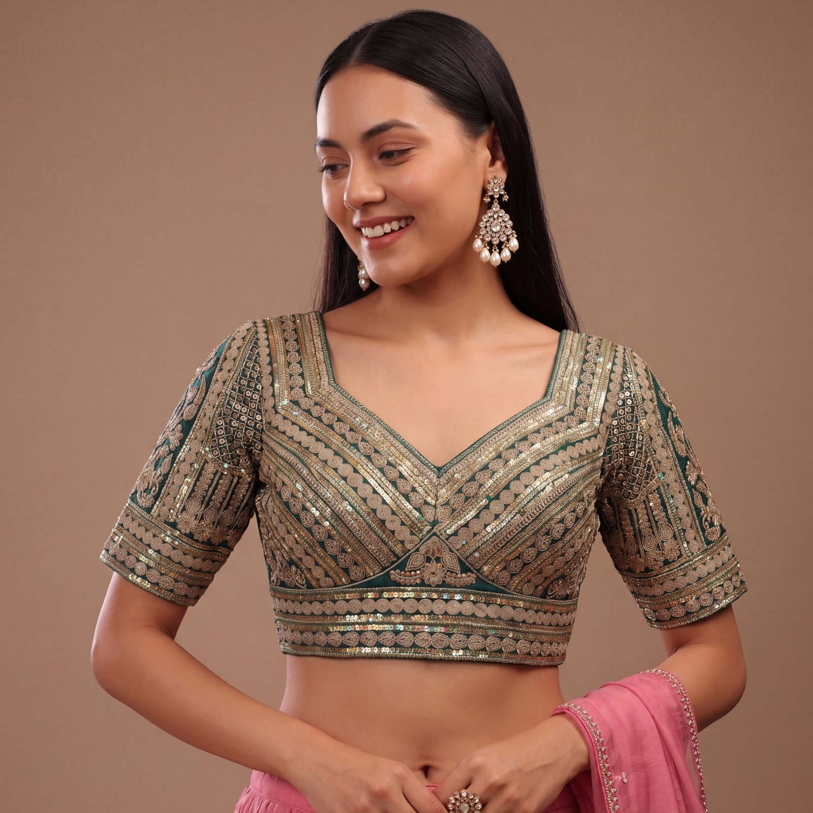 Green Bridal Italian Silk Embroidered Designer Readymade Blouse
