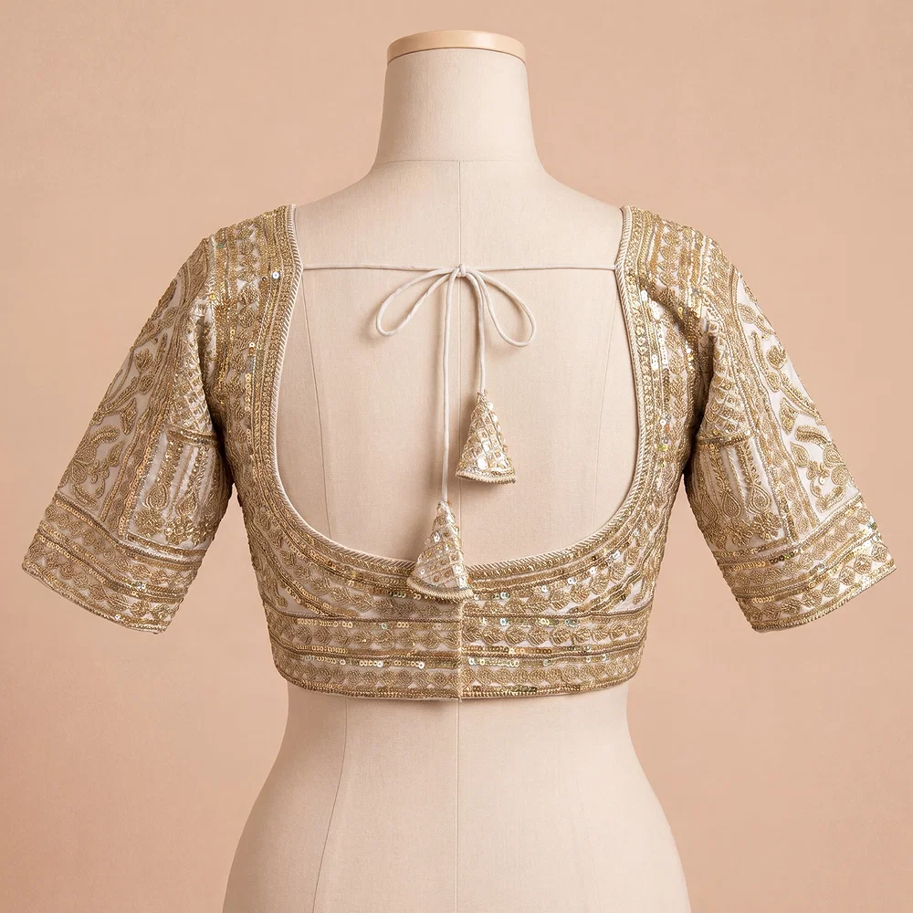 White Bridal Italian Silk Embroidered Designer Readymade Blouse — view 3