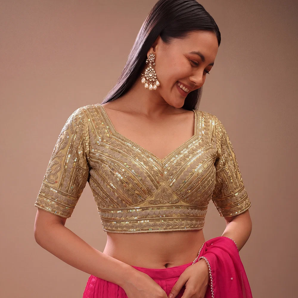 Chiku Bridal Italian Silk Embroidered Designer Readymade Blouse — view 1