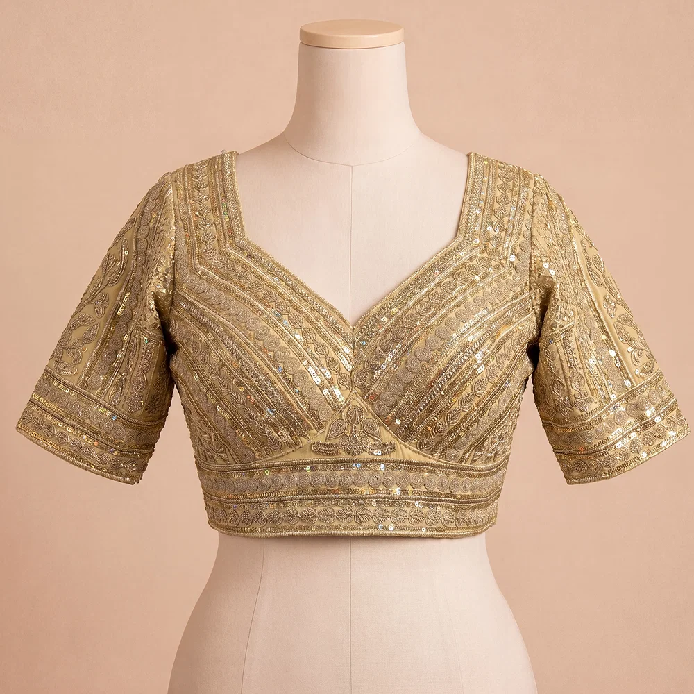 Chiku Bridal Italian Silk Embroidered Designer Readymade Blouse — view 2