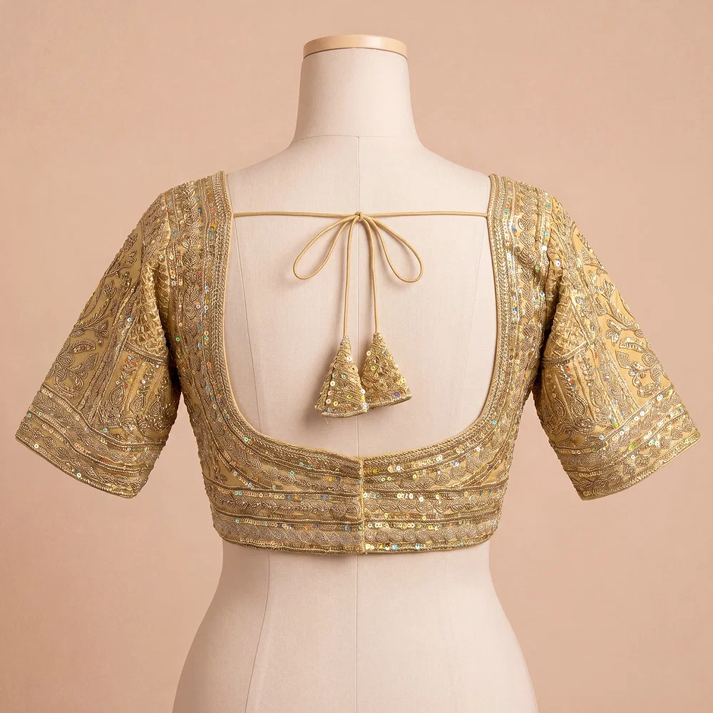 Chiku Bridal Italian Silk Embroidered Designer Readymade Blouse — view 3