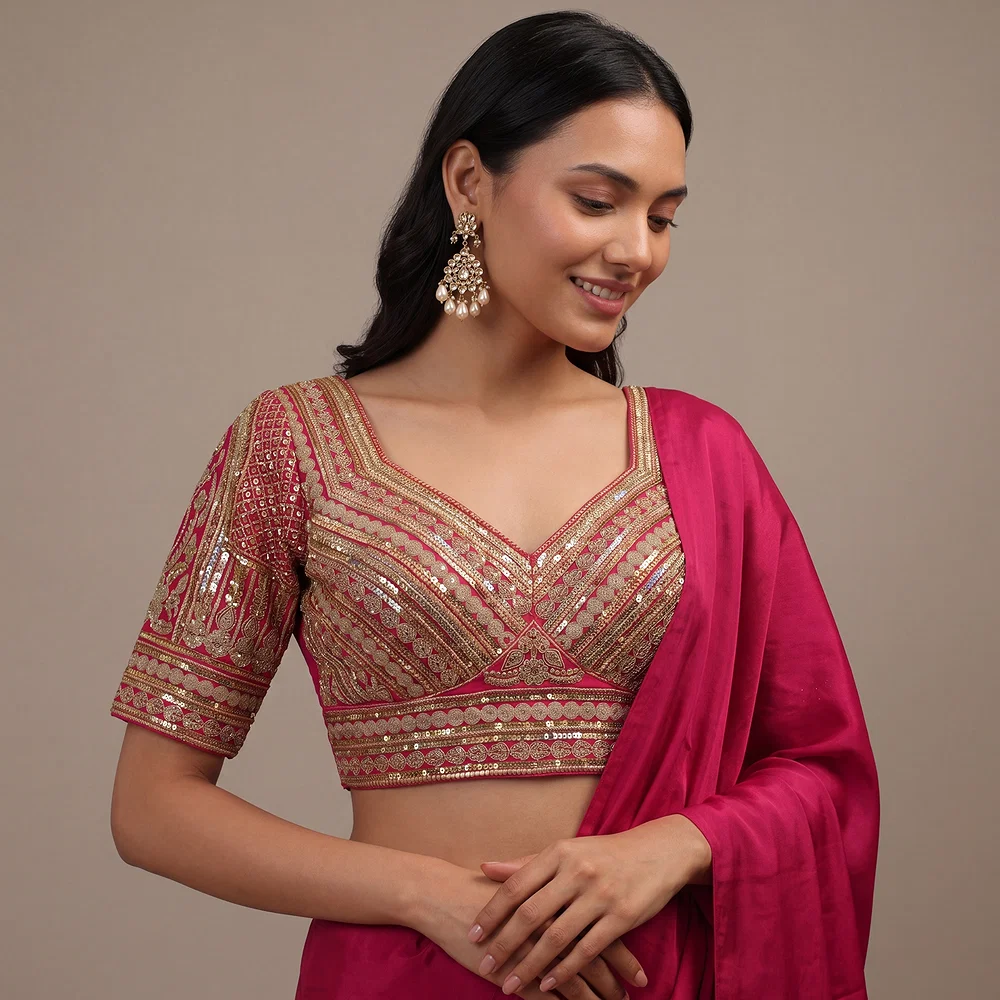 Rani Bridal Italian Silk Embroidered Designer Readymade Blouse — view 1